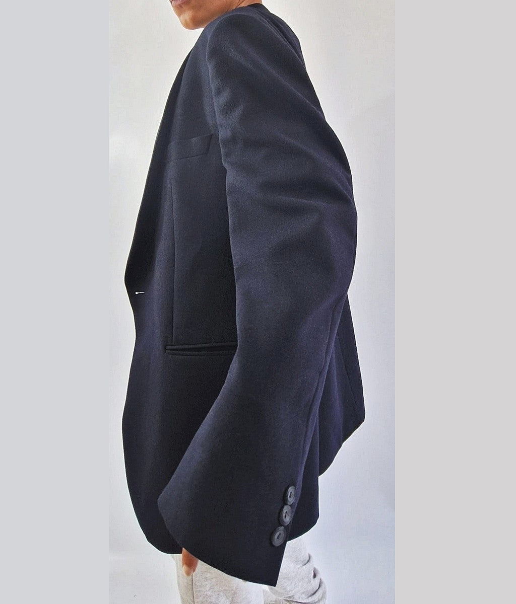 Veste de costume smoking bleu col satin pour femme oversize vintage 2023 bruxelles belgique