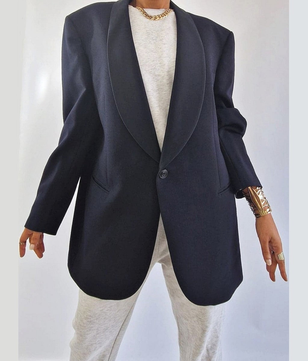 Veste de smoking costume blazer bleu col satin pour femme vintage 2023 oversize bruxelles belgique