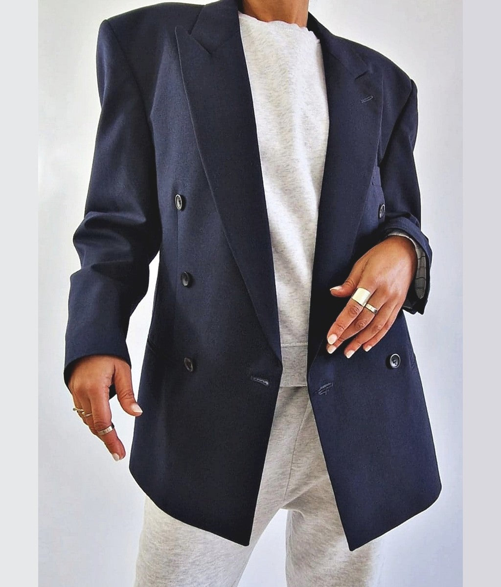 blazer bleu marine vintage pour femme taille medium large Bruxelles Belgique