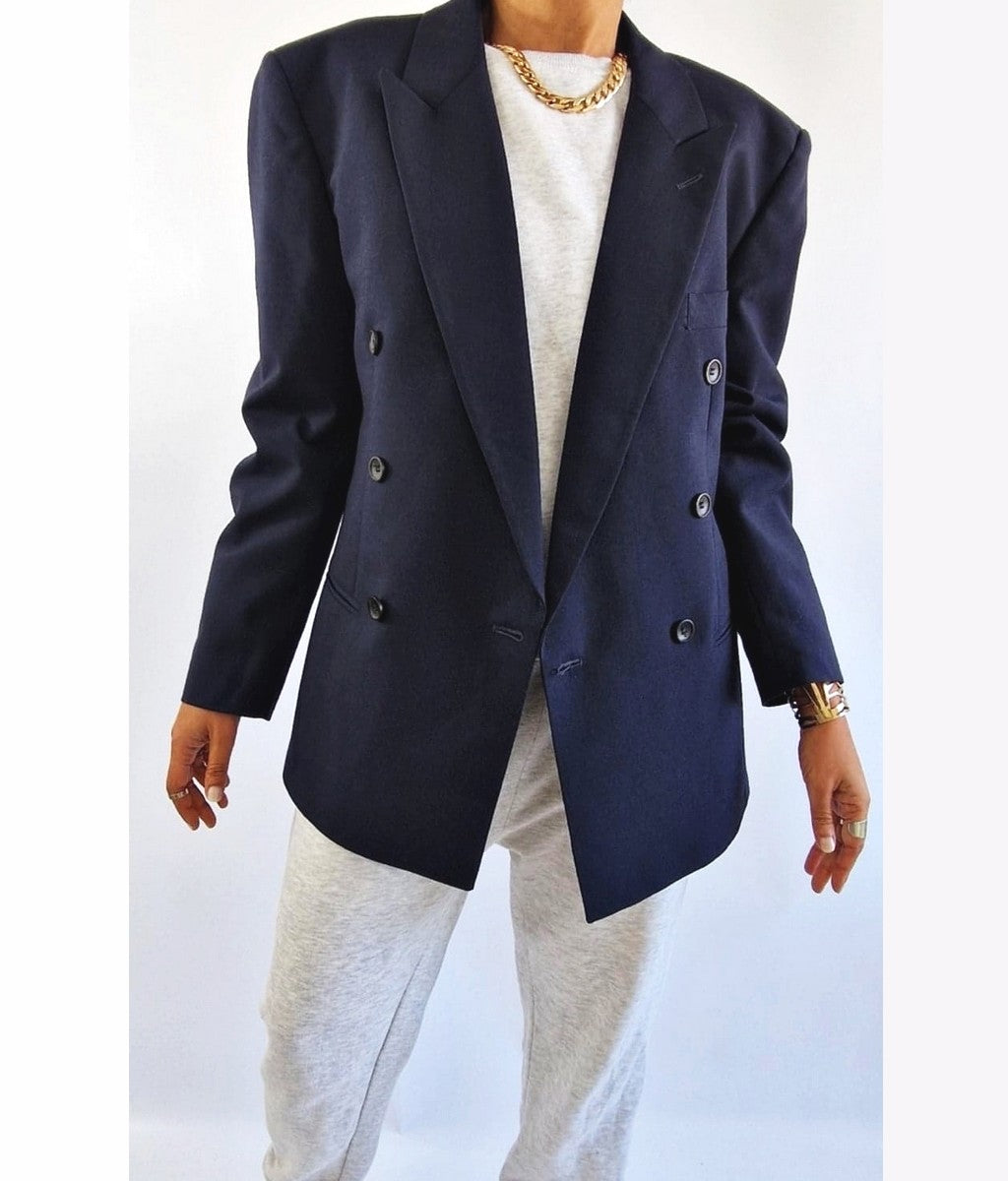 blazer vintage bleu marine pour femme taille medium large Bruxelles Belgique