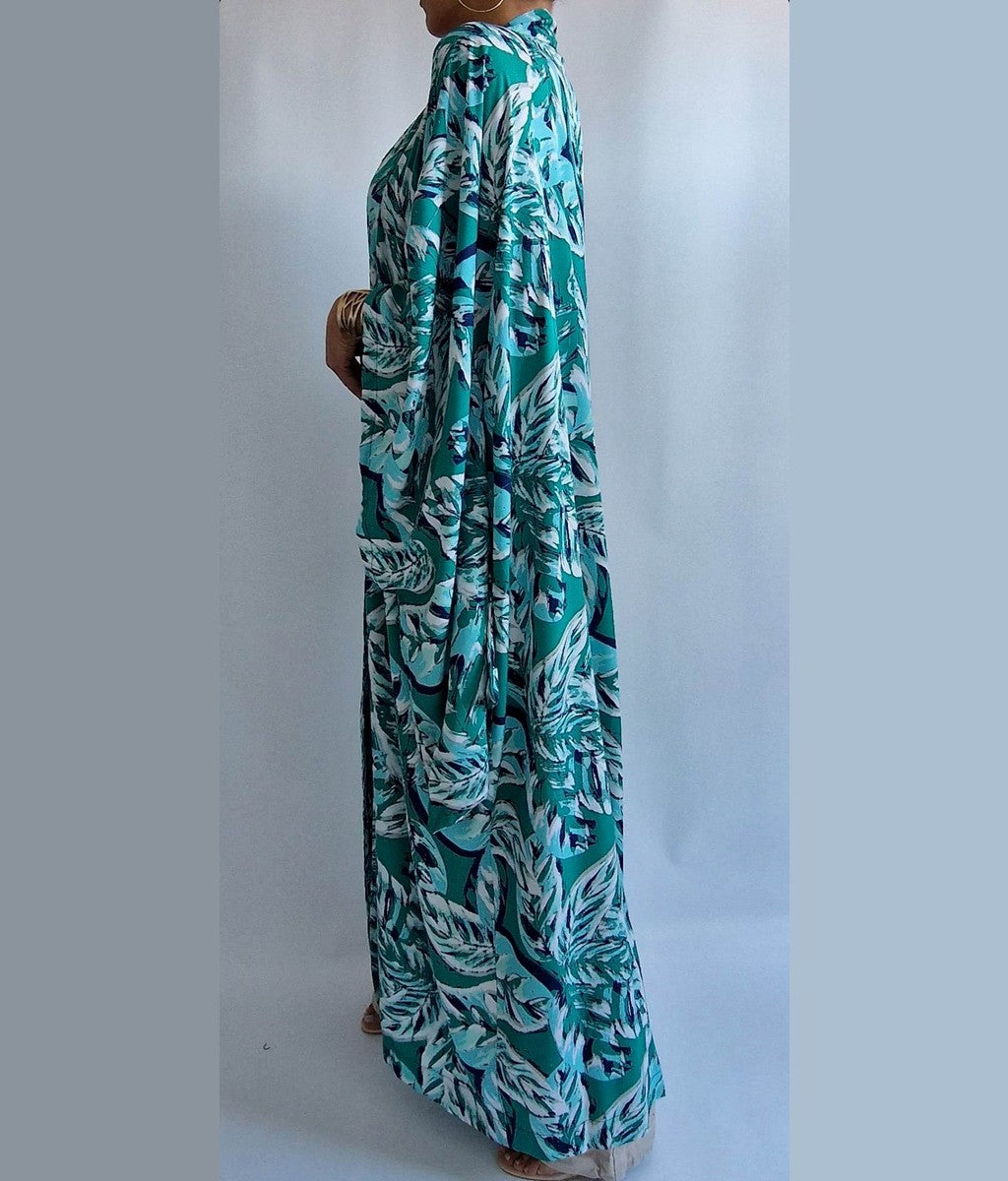 kimono fait main taille unique pour femme vert bleu Indra Libong printemps été 2023 Bruxelles Belgique