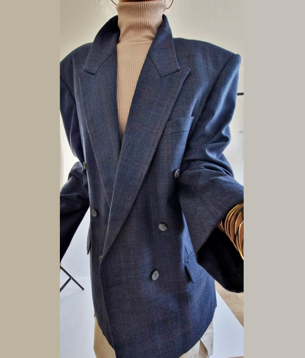 blazer maxi oversize bleu vintage pour femme